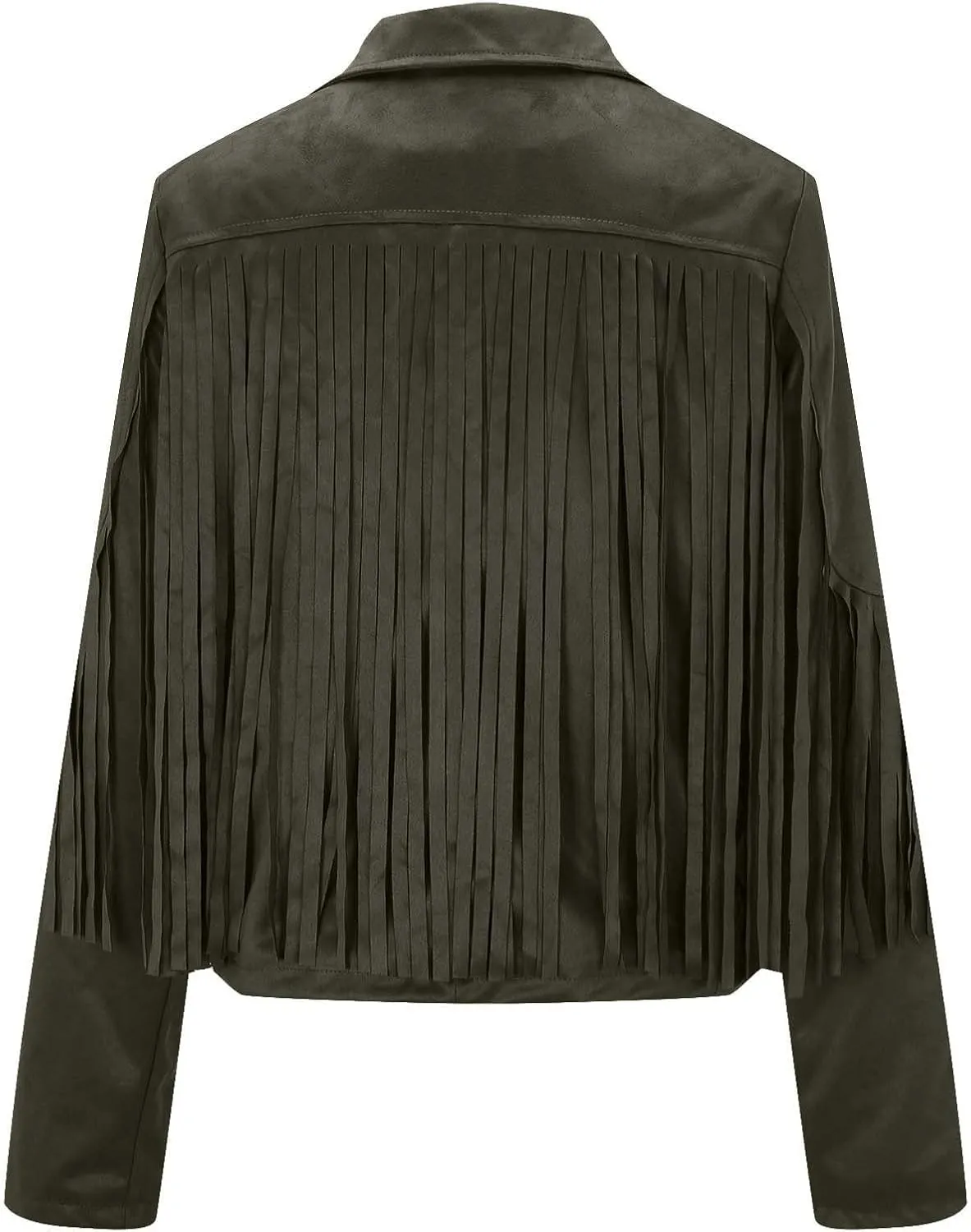 Women's Faux Suede Leather Fringe Jacket Cowgirl Crop Moto Biker Jackets Open Front Tassel Coat Tops 2024 Trendy