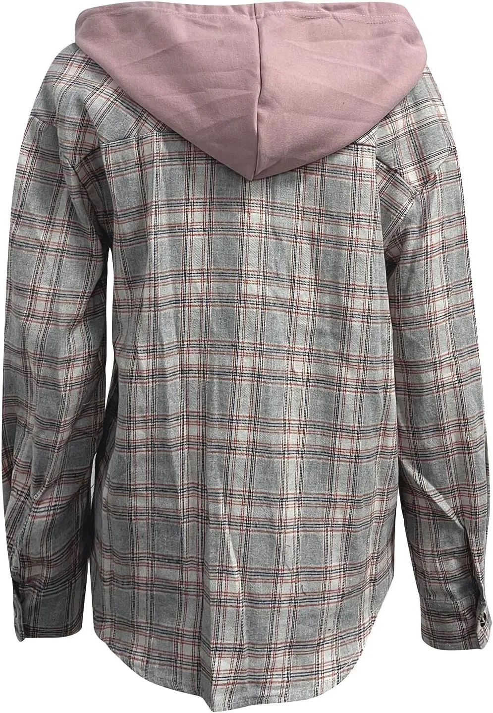 Womens Flannel Hooded Shacket Jacket Fashion Teen Girl Plaid Button Down Outerwear Shirts Preppy Fall Thin Hoodie Coat
