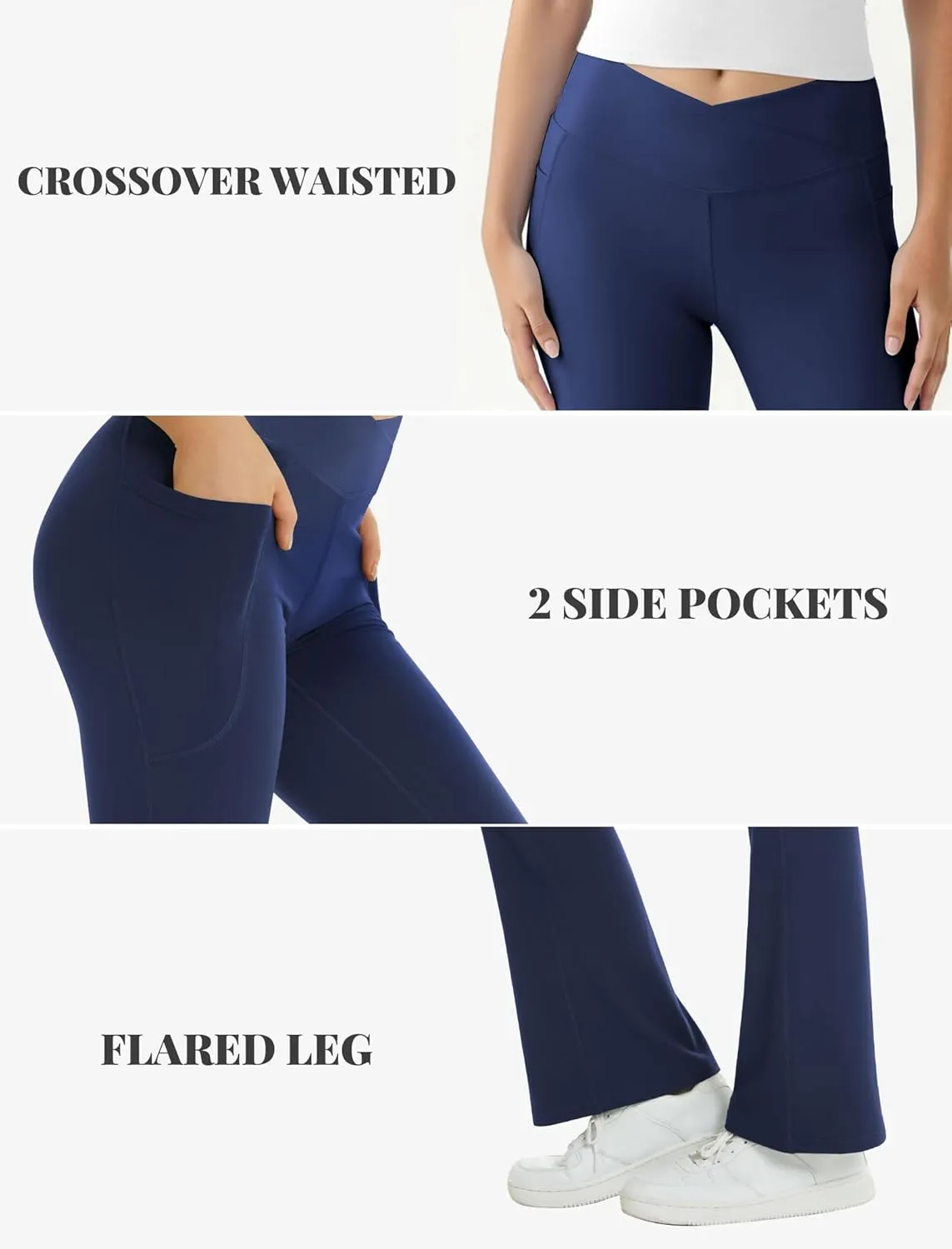 Women's Flare Yoga Pants with Pockets-V Crossover High Waisted Bootcut Yoga Leggings-Flare Workout Gym Leggings