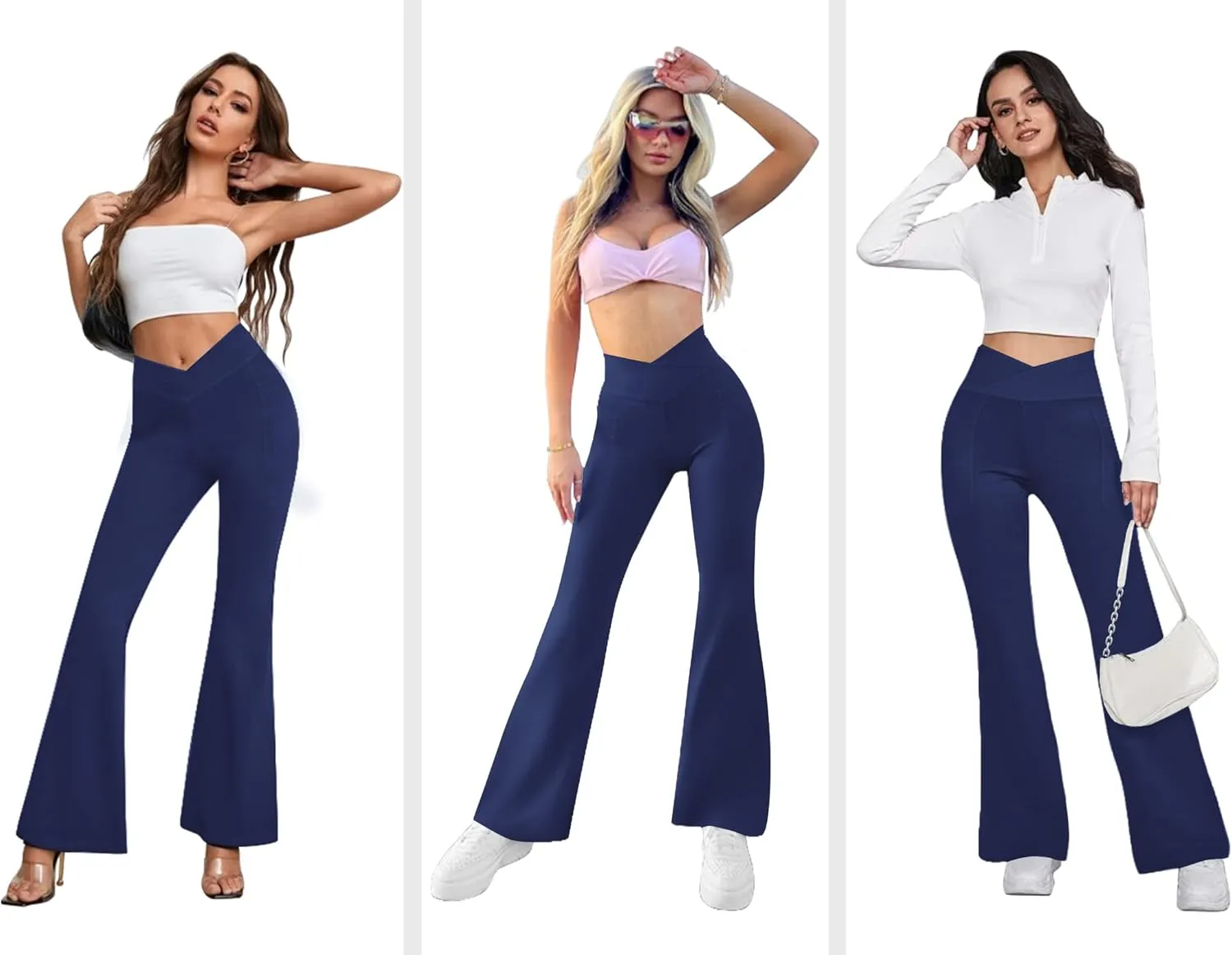 Women's Flare Yoga Pants with Pockets-V Crossover High Waisted Bootcut Yoga Leggings-Flare Workout Gym Leggings