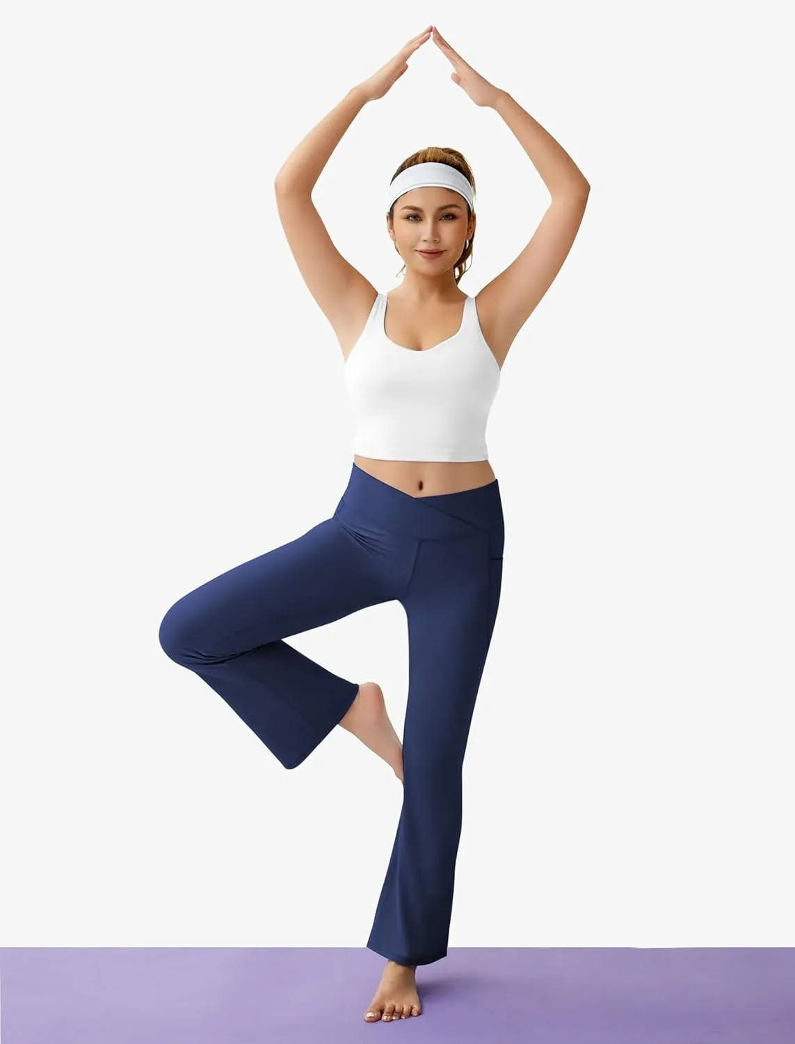 Women's Flare Yoga Pants with Pockets-V Crossover High Waisted Bootcut Yoga Leggings-Flare Workout Gym Leggings