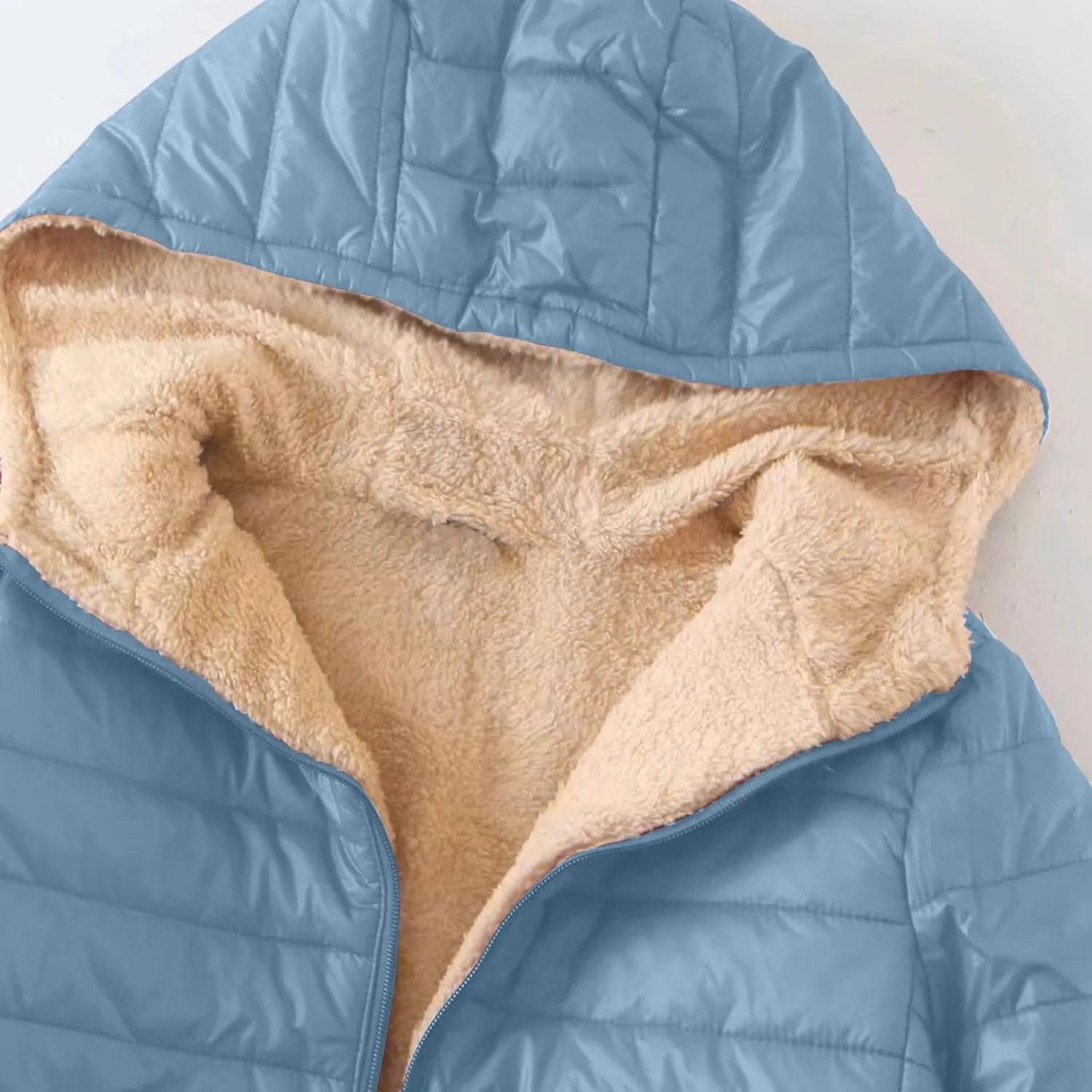 Women's Fleece Lined Cotton Padded Down Jacket Puffer Outerwear Full-Zip Warm Winter Hooded Quilted Coat with Pockets