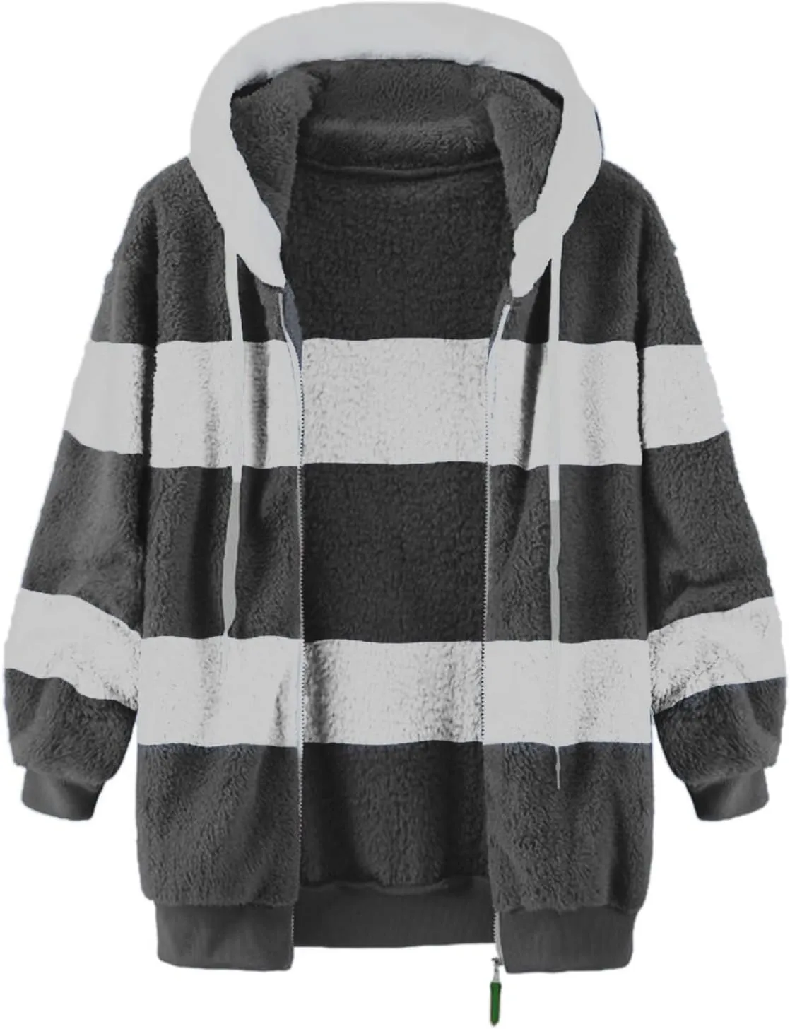 Women'S Fleece Zip Up Jacket Zipper Pocket Plush Sweater Jacket With Hood Insulated Winter Jackets For Women Fleece