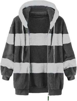 Women'S Fleece Zip Up Jacket Zipper Pocket Plush Sweater Jacket With Hood Insulated Winter Jackets For Women Fleece