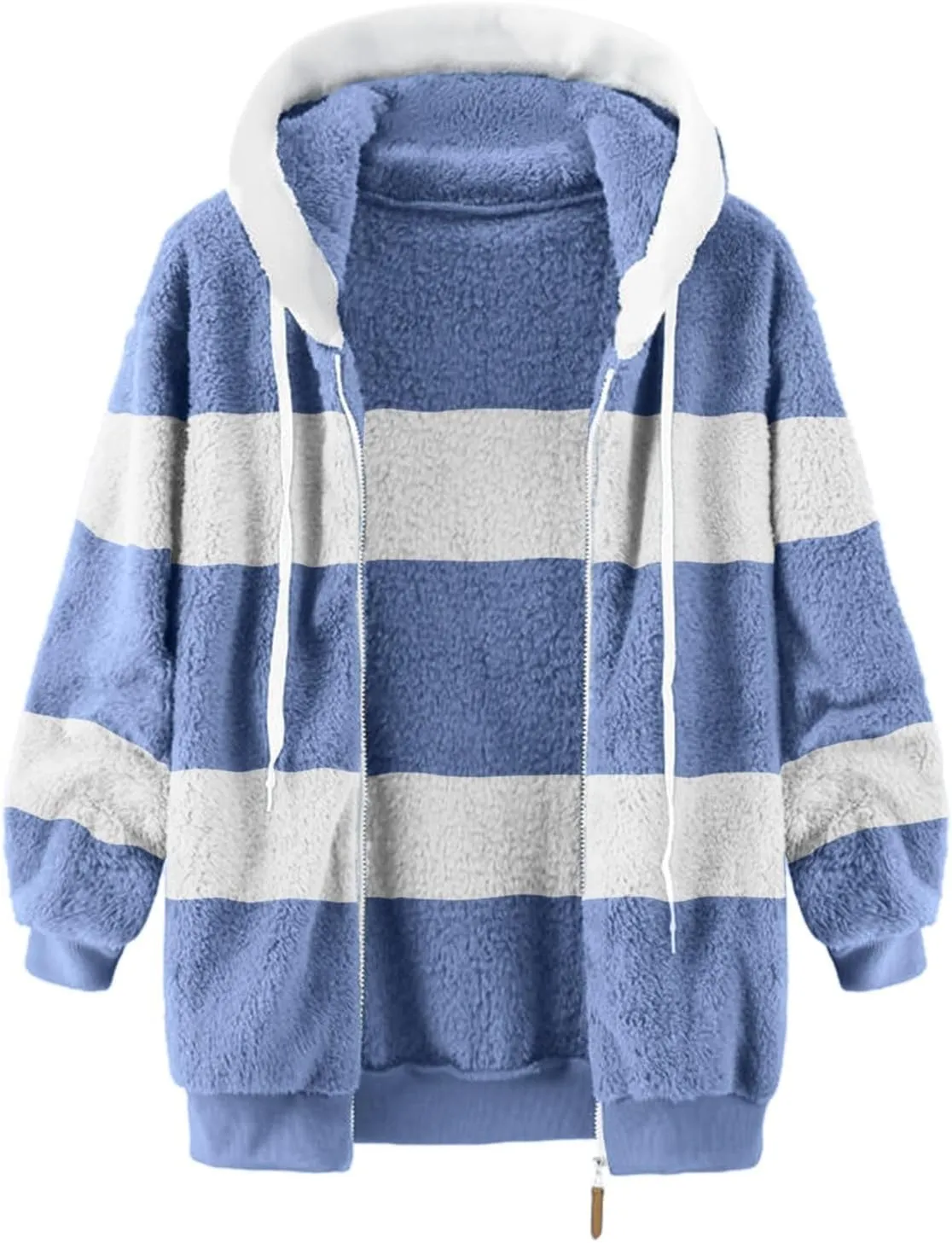 Women'S Fleece Zip Up Jacket Zipper Pocket Plush Sweater Jacket With Hood Insulated Winter Jackets For Women Fleece