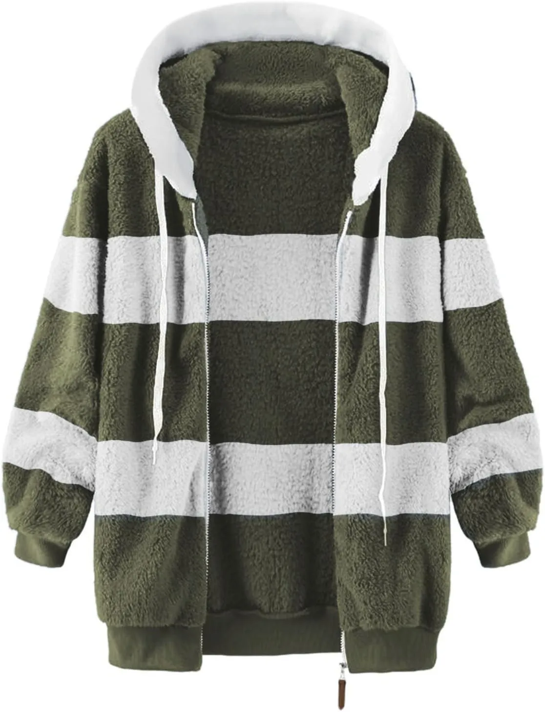 Women'S Fleece Zip Up Jacket Zipper Pocket Plush Sweater Jacket With Hood Insulated Winter Jackets For Women Fleece
