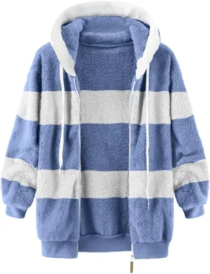 Women'S Fleece Zip Up Jacket Zipper Pocket Plush Sweater Jacket With Hood Insulated Winter Jackets For Women Fleece