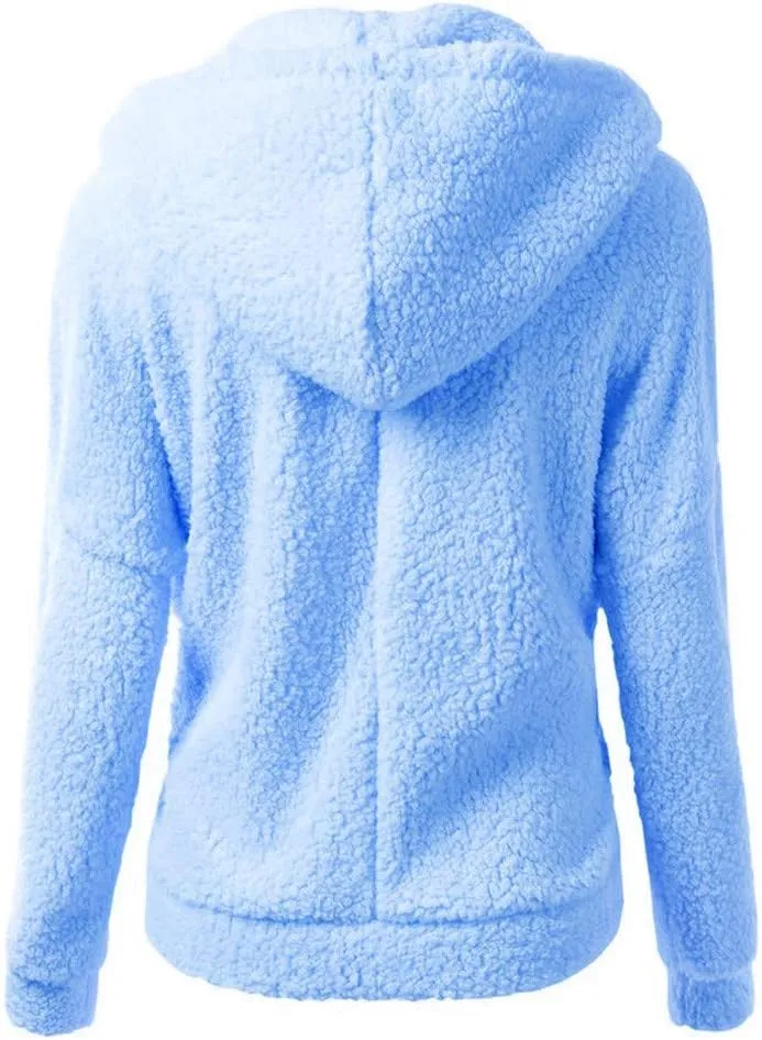 Womens Fluffy Hoodies Sherpa Lightweight Fleece Lined Fall Winter Coats Fuzzy Comfy Warm Plus Size Zip Up Jackets