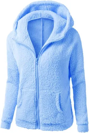 Womens Fluffy Hoodies Sherpa Lightweight Fleece Lined Fall Winter Coats Fuzzy Comfy Warm Plus Size Zip Up Jackets