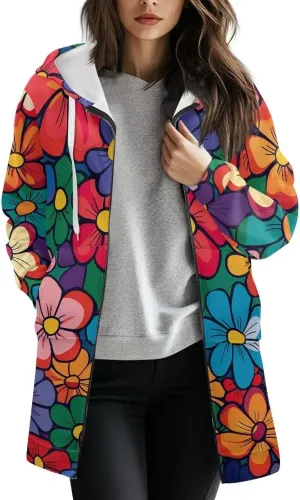 Women's Full Zip Up Hoodie Mid Long Zipper Hooded Sweatshirts Tunic Sweatshirt Cardigan Long Sleeve Jacket with Pockets S-3XL