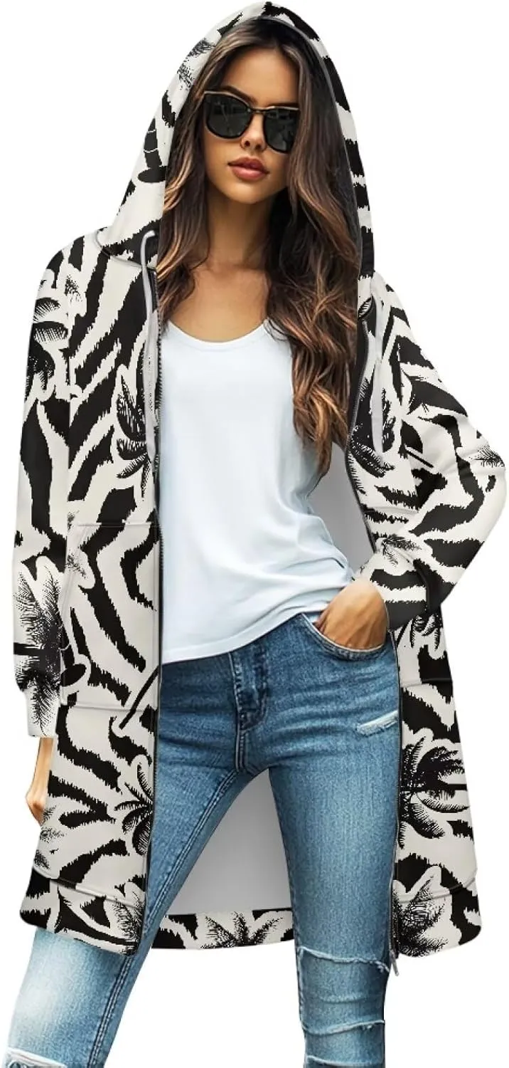 Women's Full Zip Up Hoodie Mid Long Zipper Hooded Sweatshirts Tunic Sweatshirt Cardigan Long Sleeve Jacket with Pockets S-3XL