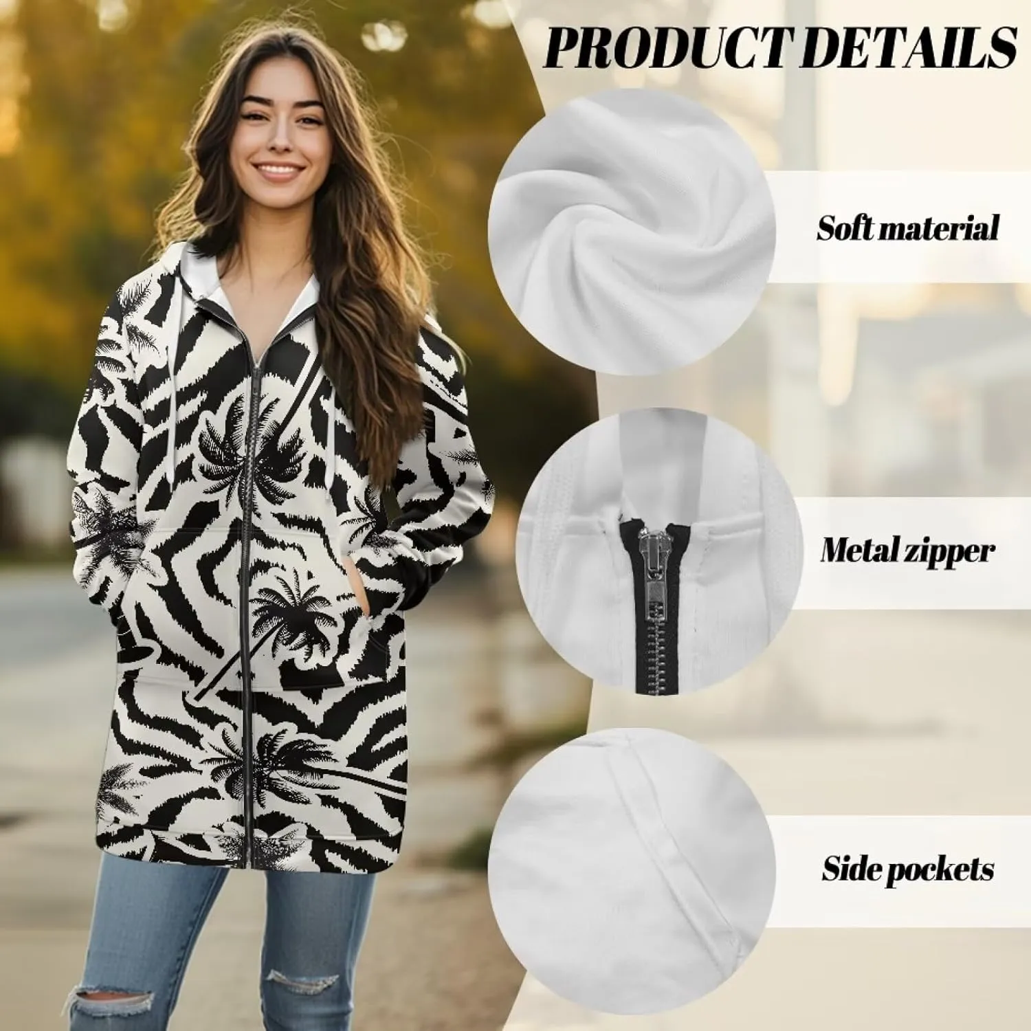Women's Full Zip Up Hoodie Mid Long Zipper Hooded Sweatshirts Tunic Sweatshirt Cardigan Long Sleeve Jacket with Pockets S-3XL