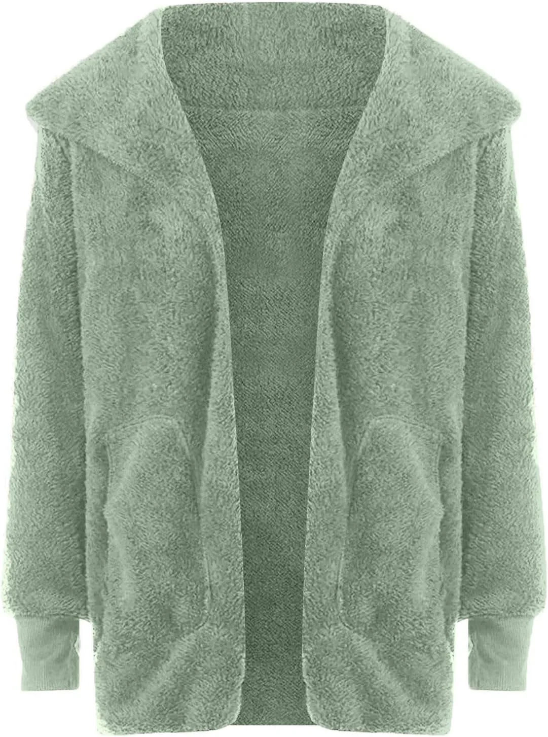 Womens Fuzzy Fleece Cardigan Coat Casual Oversized Open Front Sherpa Hooded Jackets Warm Winter Fluffy Outerwear