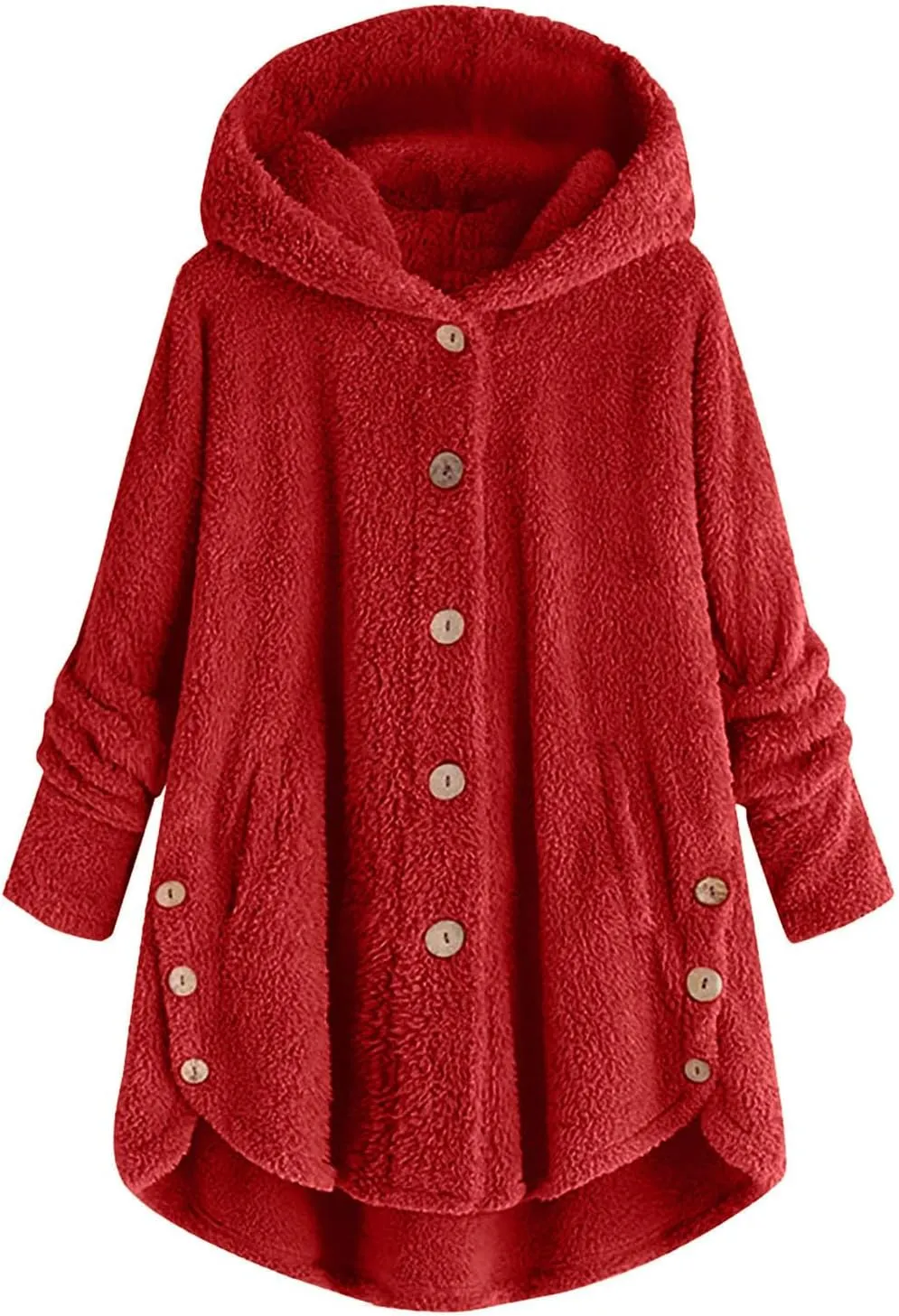 Women's Fuzzy Fleece Coat Plus Size Shearling Jacket Oversized Hoodie Sweater Coat Button Down Outerwear with Pockets