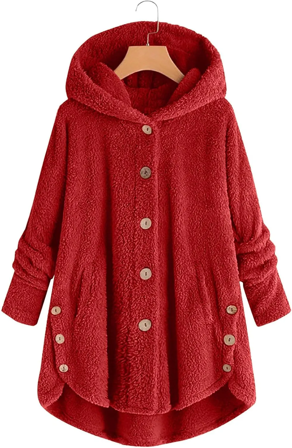 Women's Fuzzy Fleece Coat Plus Size Shearling Jacket Oversized Hoodie Sweater Coat Button Down Outerwear with Pockets