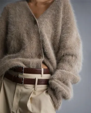 Womens Fuzzy Sweaters Cardigan V-Neck Button Down Oversized Mohair Sweater Casual Y2k 2025 Fall Winter