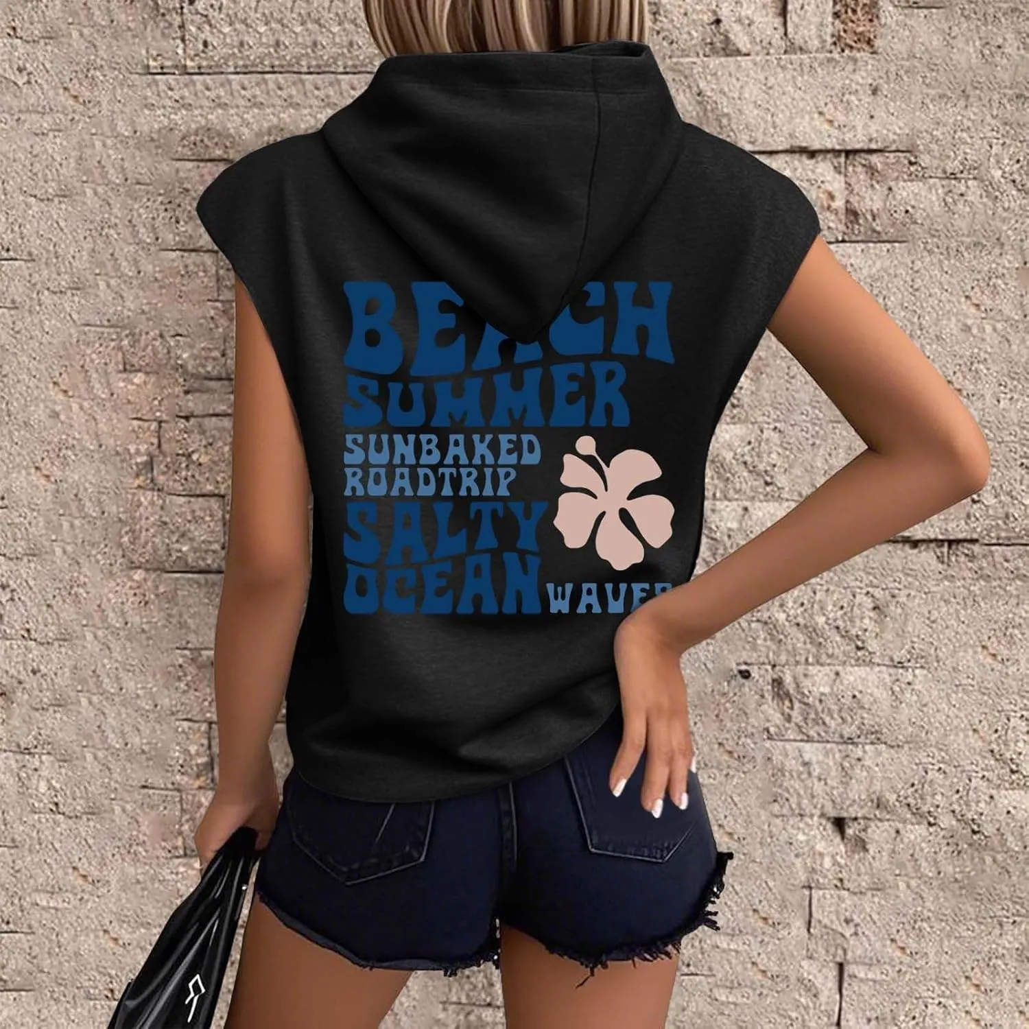 Womens Hawaii Hooded Tank Top,Palm Graphic Print Cap Sleeve Athletic Exercise Loose Fit Casual Oversized Hoodie Vest