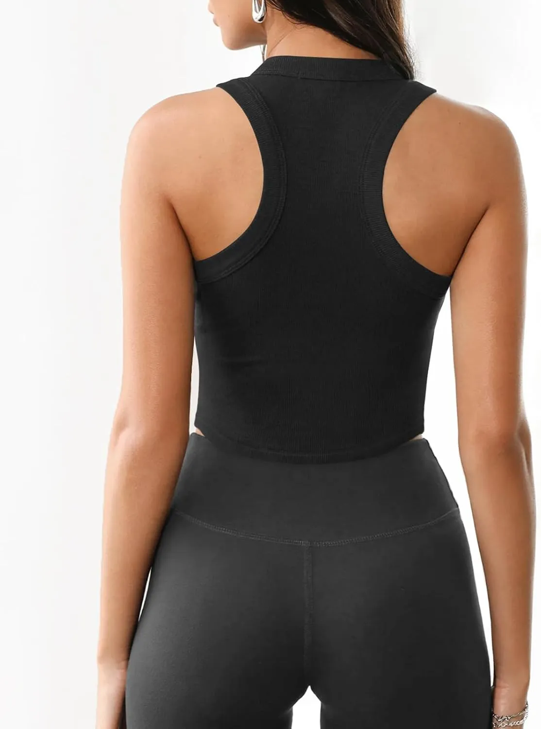 Womens High Neck Workout Racerback Tank Top, Ribbed Fitted Crop Tank Tops, Sleeveless Sexy Cropped Shirt Clothes for Yoga Gym