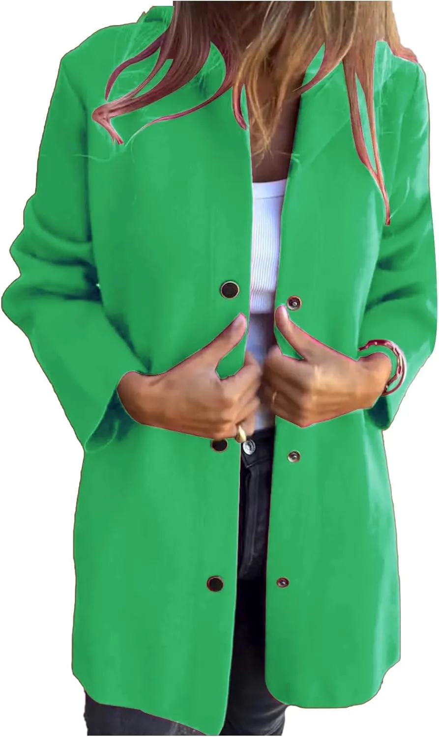Womens Jackets Casual Single Breasted Hooded Jacket Lapel Neck Long Sleeve Solid Color Trench Coat for Women 2024