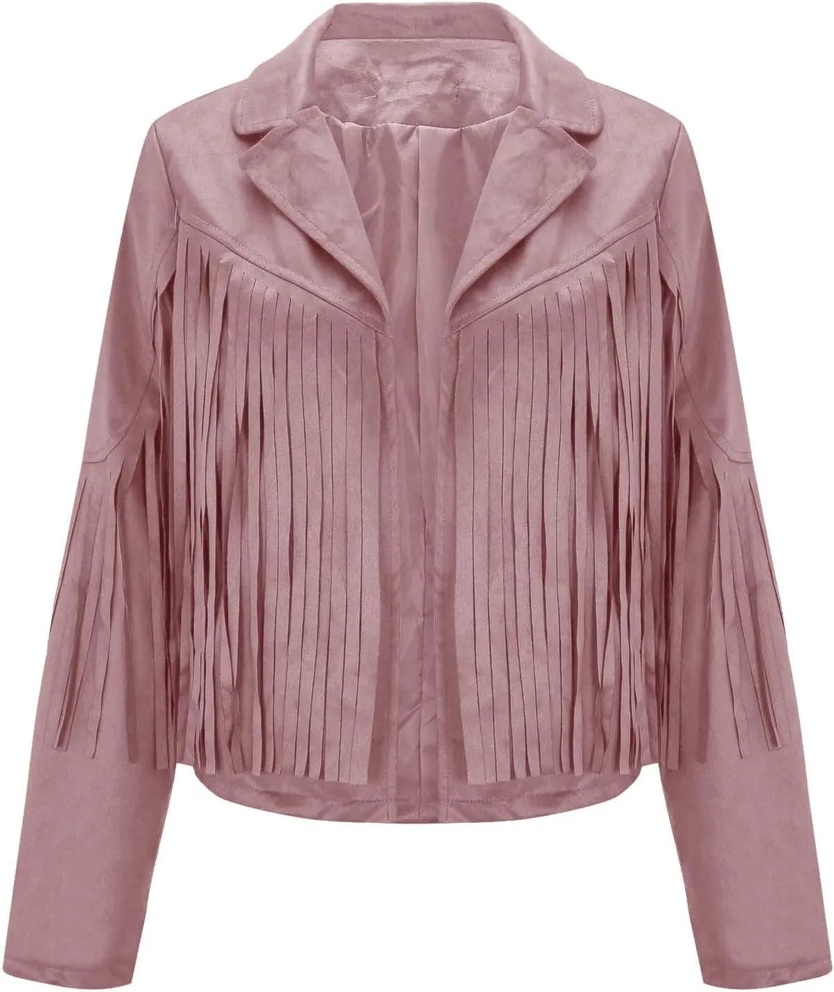Women's Leather Jacket Faux Suede Fringe Jacket Fall Long Sleeve Lapel Vintage Coats Open Front Tassel Cardigan