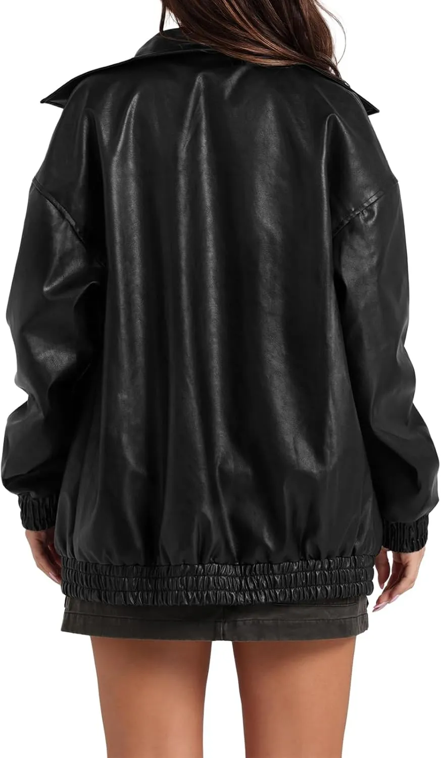 Womens Leather Jacket Oversized Leather Bomber Jackets Faux Suede Fall Fashion Motorcycle Coats Black Biker Outfits