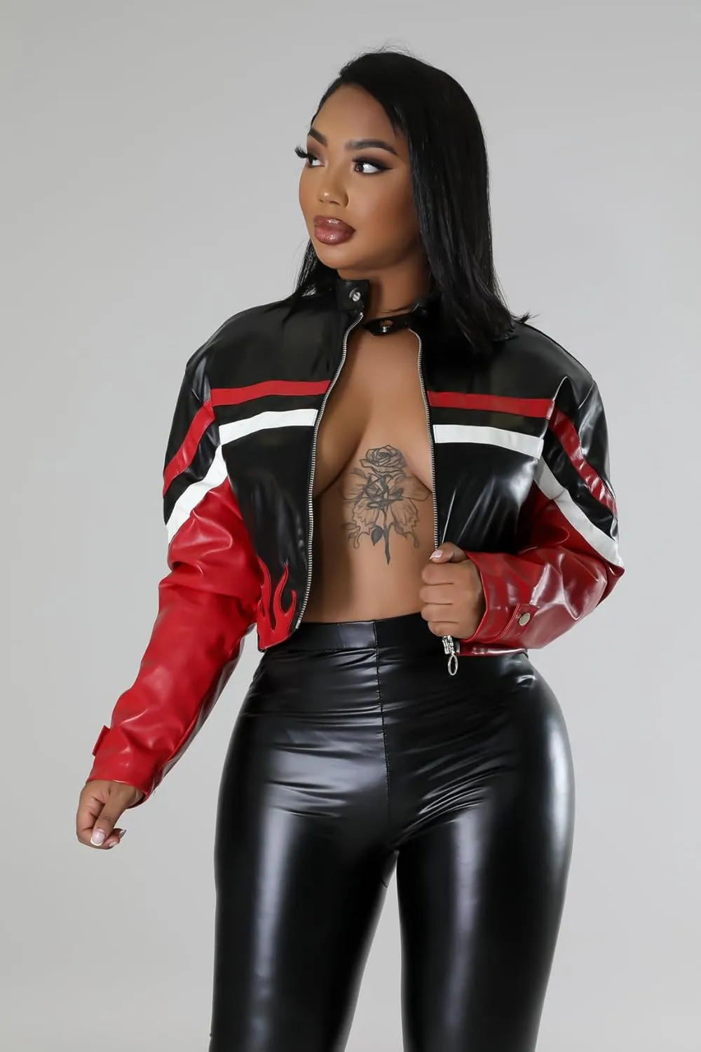 Women's Leather Motorcycle Cropped Zip Up Bomber Jacket Faux Leather 2025 S-XXL