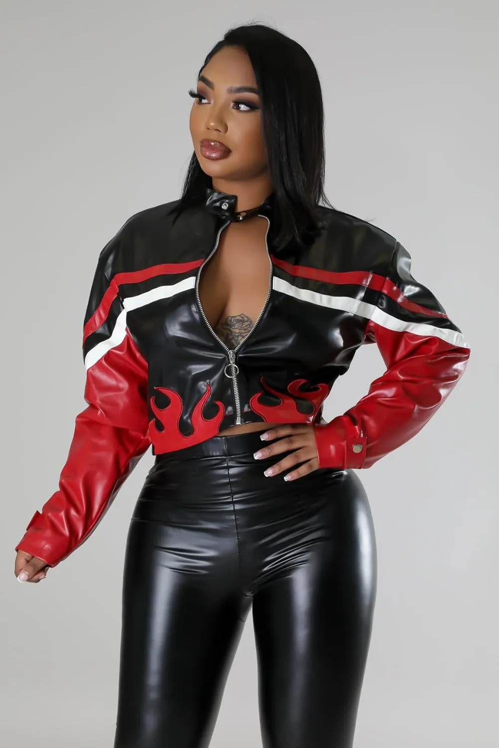 Women's Leather Motorcycle Cropped Zip Up Bomber Jacket Faux Leather 2025 S-XXL