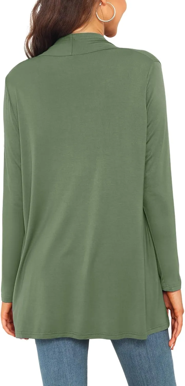 Womens Lightweight Summer Cardigan Casual Drape Soft Open Front Short Sleeve Cardigans with Pockets High Low Hem