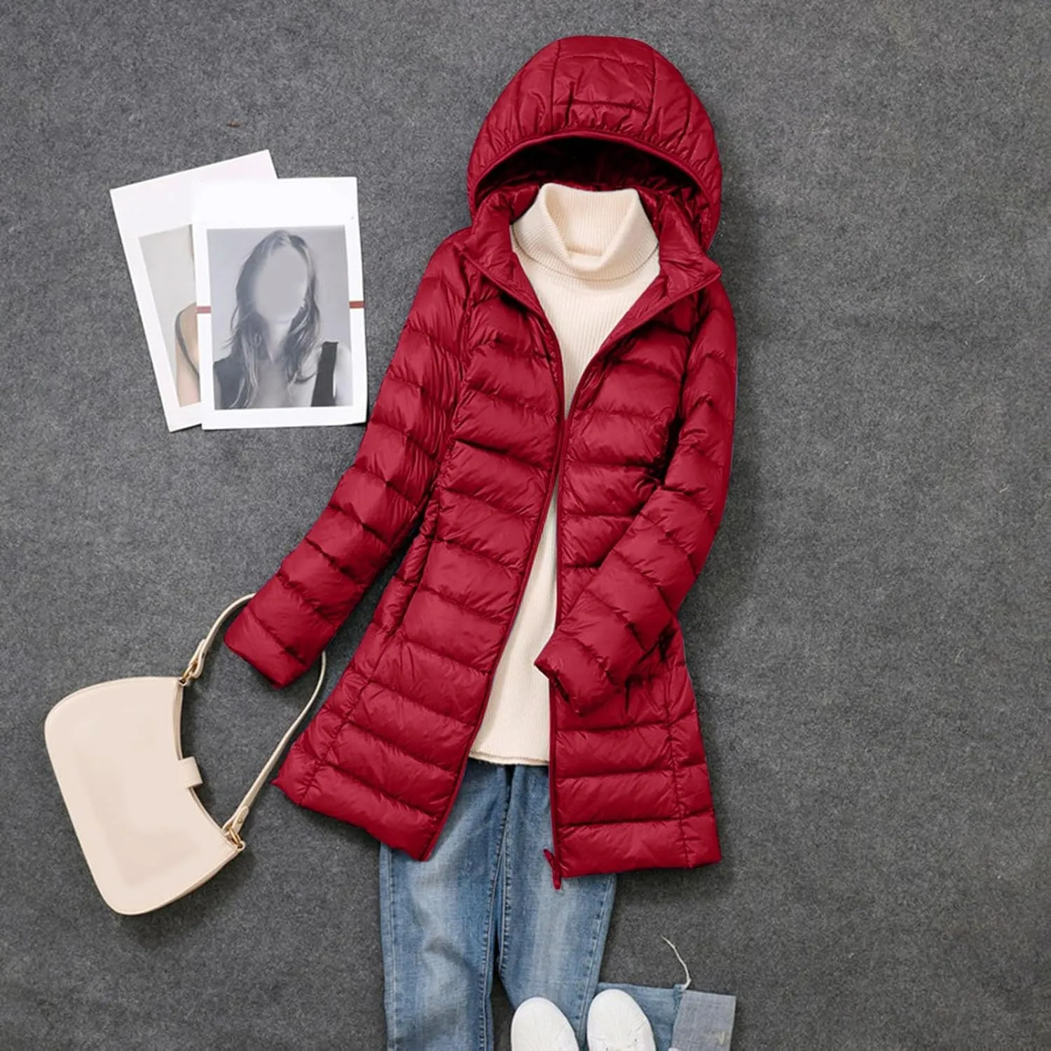 Women's Long Down Jacket Lightweight Packable Travel 2023 Fall Winter Puffer Jackets Slim Fit Casual Warm Duck Down Coat