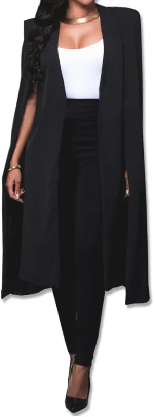Women's Long Open Slit Sleeve Cloak Capes Jacket 4XXL Open Front Long Slit Blazer Cape Coat Plus Size