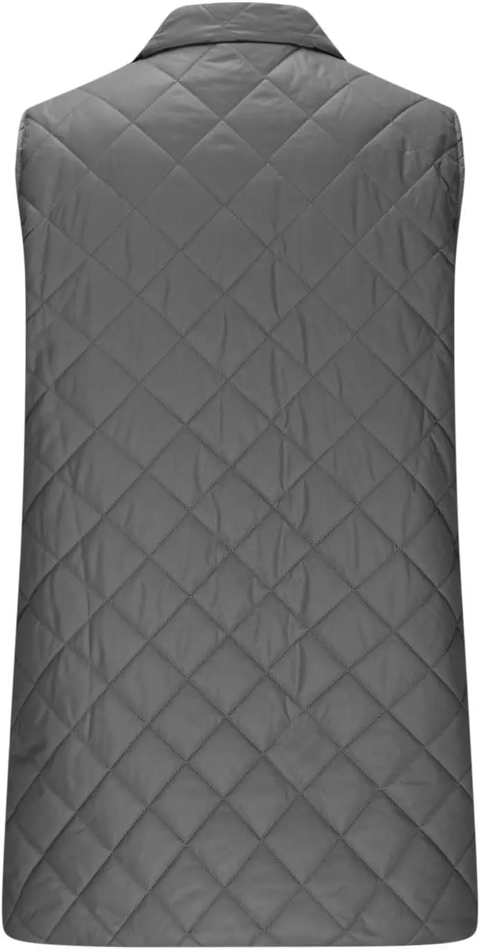 Womens Long Quilted Vest Sleeveless Pockets Full Zip Puff Vest Outerwear Cotton Padded Jacket Gilet Long Winter Coats