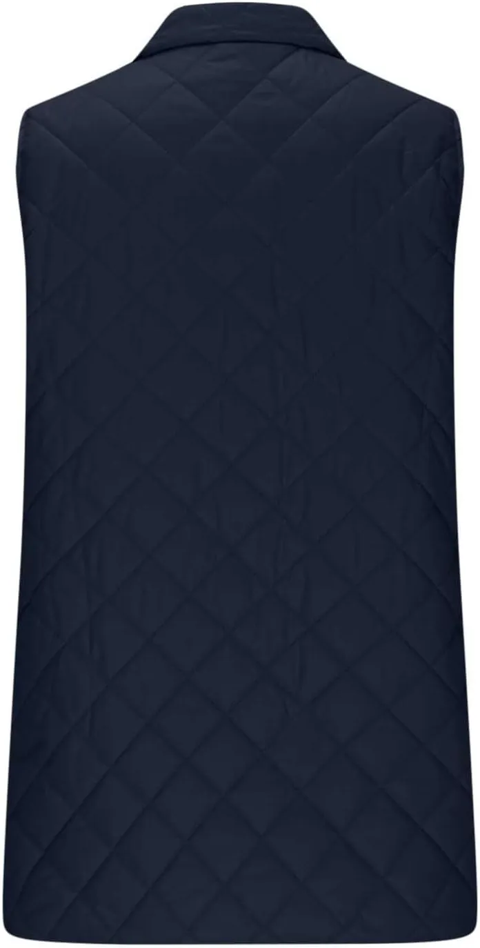Womens Long Quilted Vest Sleeveless Pockets Full Zip Puff Vest Outerwear Cotton Padded Jacket Gilet Long Winter Coats