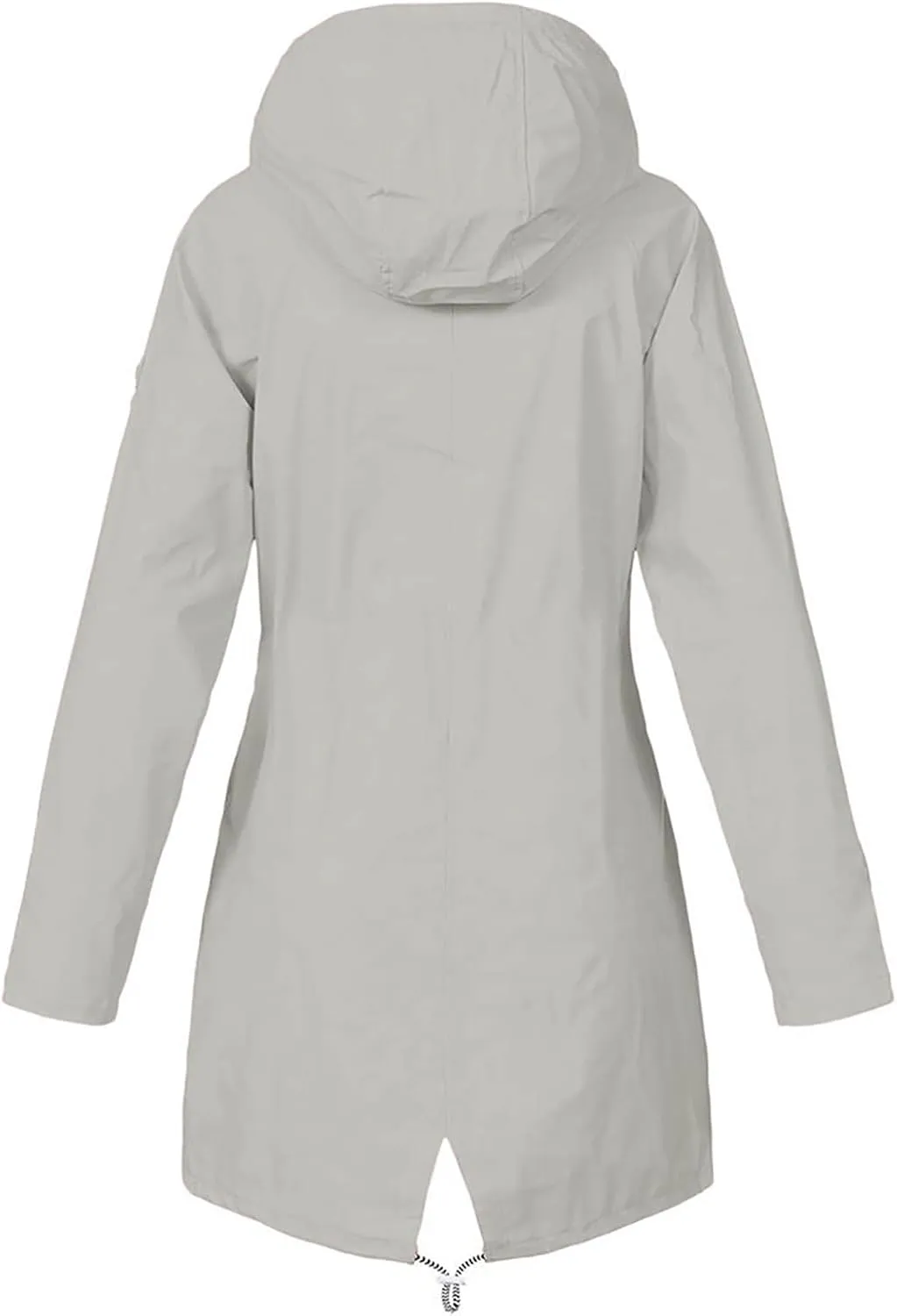 Womens Long Rain Jacket Lightweight Waterproof Windproof Rain Coat Drawstring Zip Up Windbreaker Outdoor Trench Coat