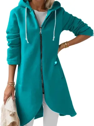 Women's Long Zip Up Oversized Hoodie Casual Loose Tunic Long Sleeve Sweatshirt Open Front Cardigan Jacket with Pockets