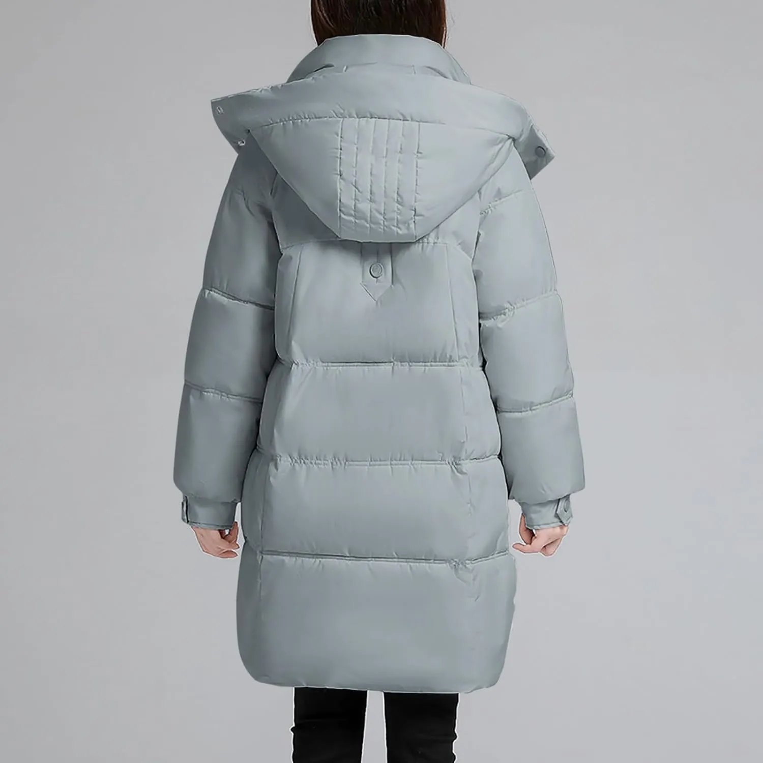 Womens Mid Length Puffer Jacket with Hood Winter Warm Down Coat Thickened Zip Cotton-Padded Overcoat Pockets Outwear