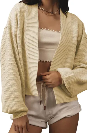 Women's Open Front Cropped Cardigan Lightweight Fall Long Sleeve Waffle Knit Cardigans