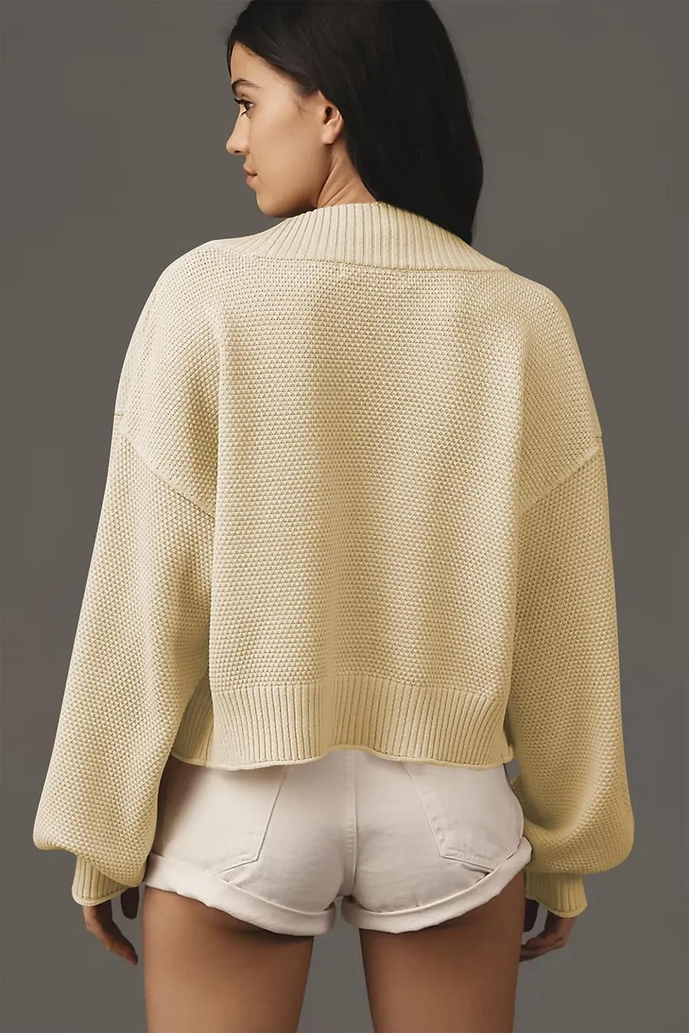Women's Open Front Cropped Cardigan Lightweight Fall Long Sleeve Waffle Knit Cardigans