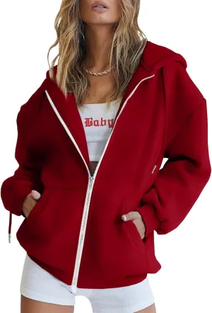 Women's Oversized Full Zip Hoodies Lightweight Casual Y2K Fashion Sweatshirts 2023 Fall Trendy Jackets Streetwear
