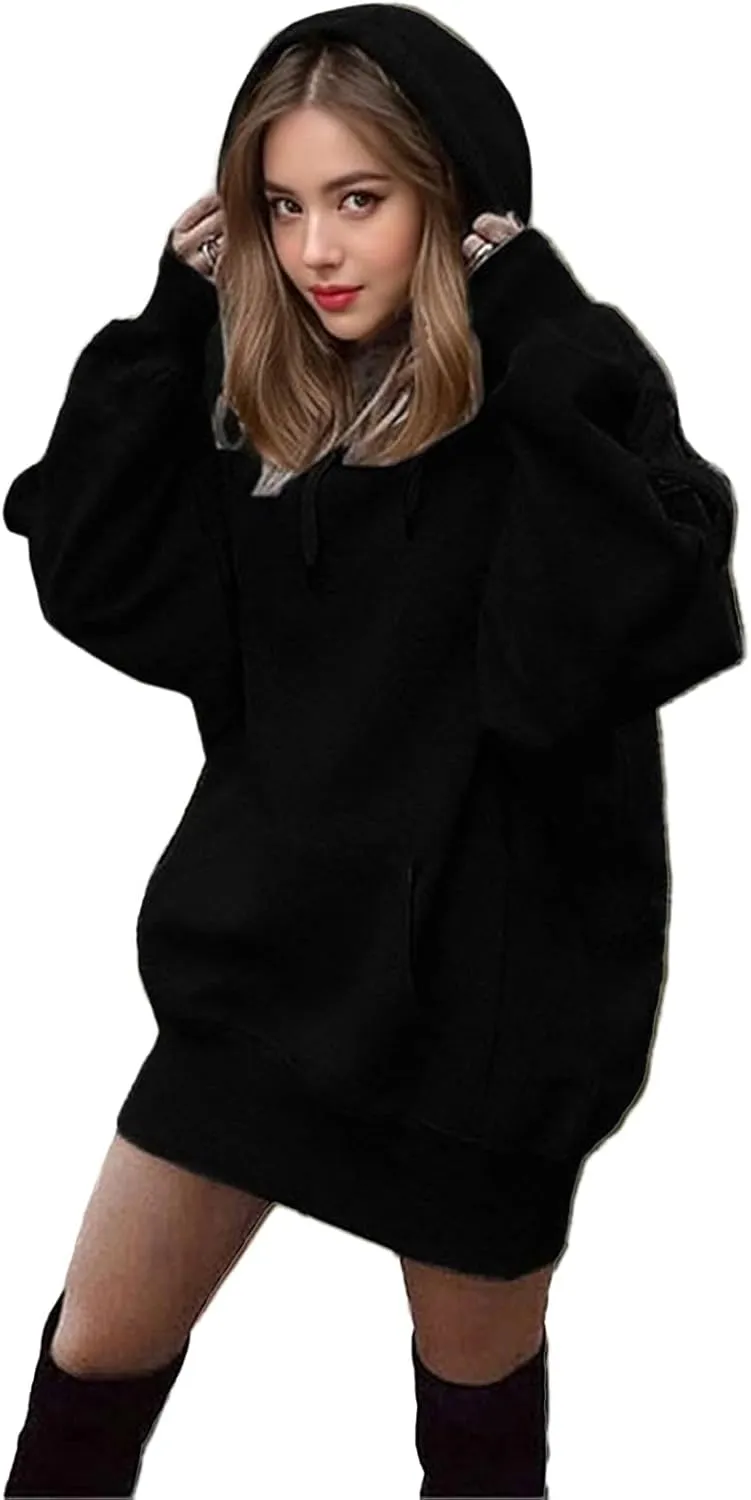Womens Oversized Hoodies Dress 2024 Fall Casual Loose Long Sleeve Sweatshirt Trendy Hooded Pullover Tops Y2K Clothes