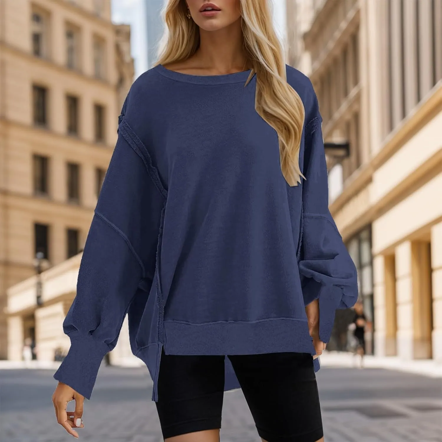 Womens Oversized Sweatshirts 2024 Casual Crewneck Loose Pullover Tunic Tops Shirts Comfy Fall Fashion Clothes