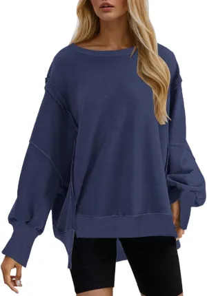 Womens Oversized Sweatshirts 2024 Casual Crewneck Loose Pullover Tunic Tops Shirts Comfy Fall Fashion Clothes