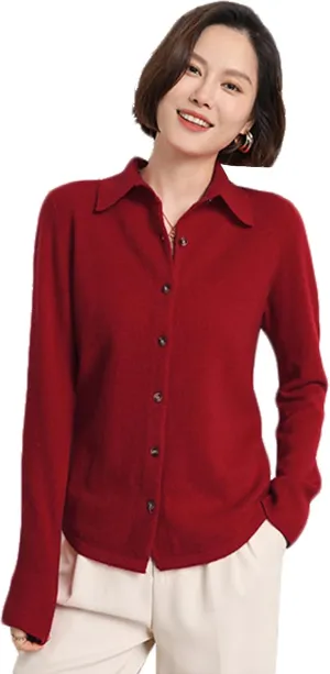 Women's Polo Cardigan Sweater Solid Button Long Sleeve Classic Neck Knit Cardigan Sweater Casual