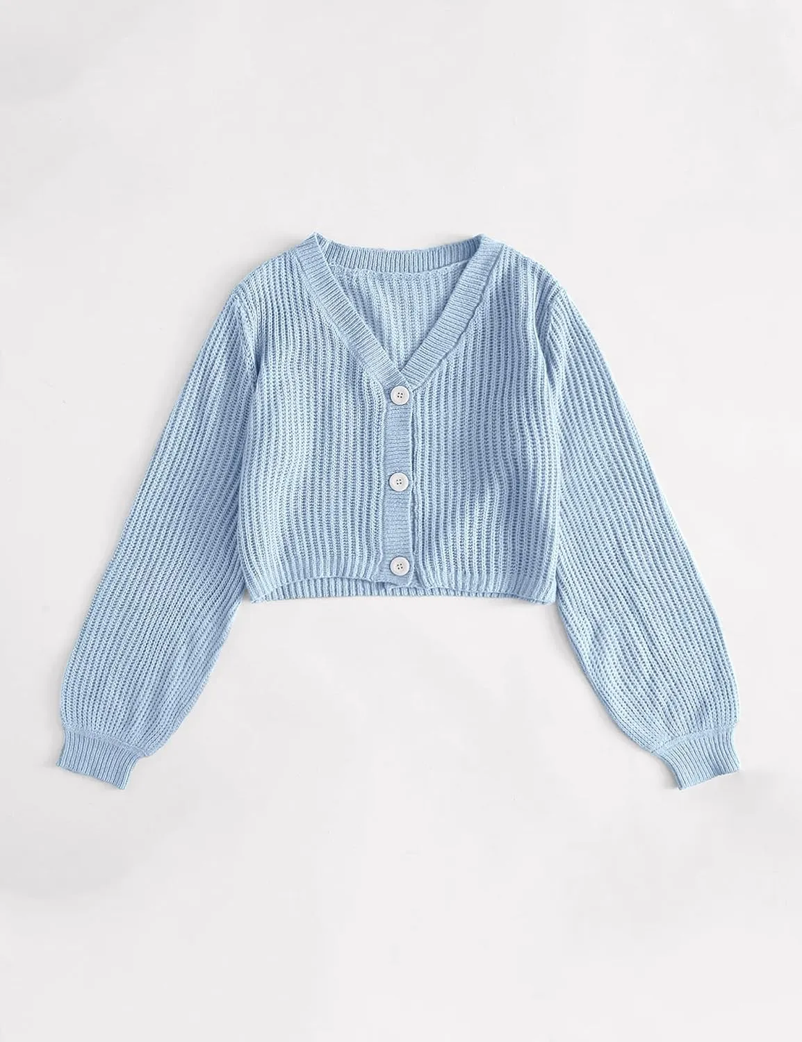 Womens Puff Sleeve Cardigan Long Sleeve Open Front Button Down Knit Sweaters