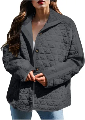 Women's Quilted Lightweight Jackets Long Sleeve Winter Cropped Cotton Padded Coat Jacket Tie Front Puffy Outwear