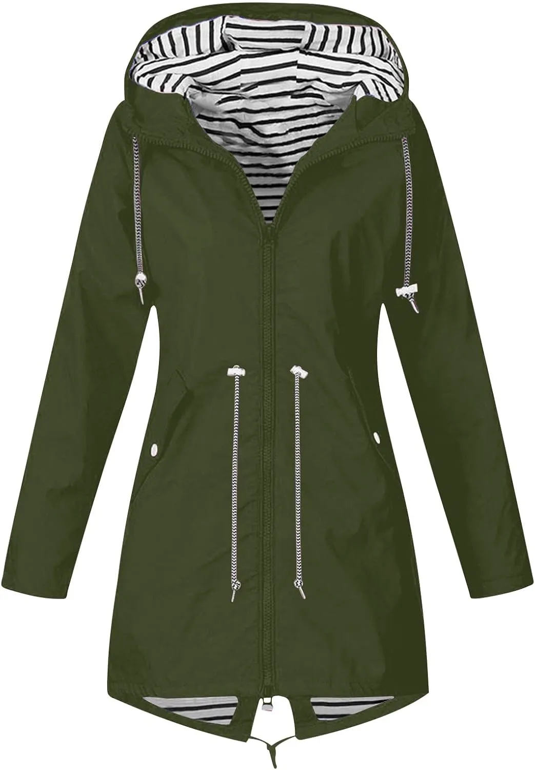 Womens Rain Coat Waterproof Dressy Zip Up Rain Jacket with Pockets Button Fall Raincoat Windbreaker with Hood