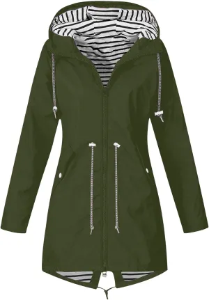 Womens Rain Coat Waterproof Dressy Zip Up Rain Jacket with Pockets Button Fall Raincoat Windbreaker with Hood