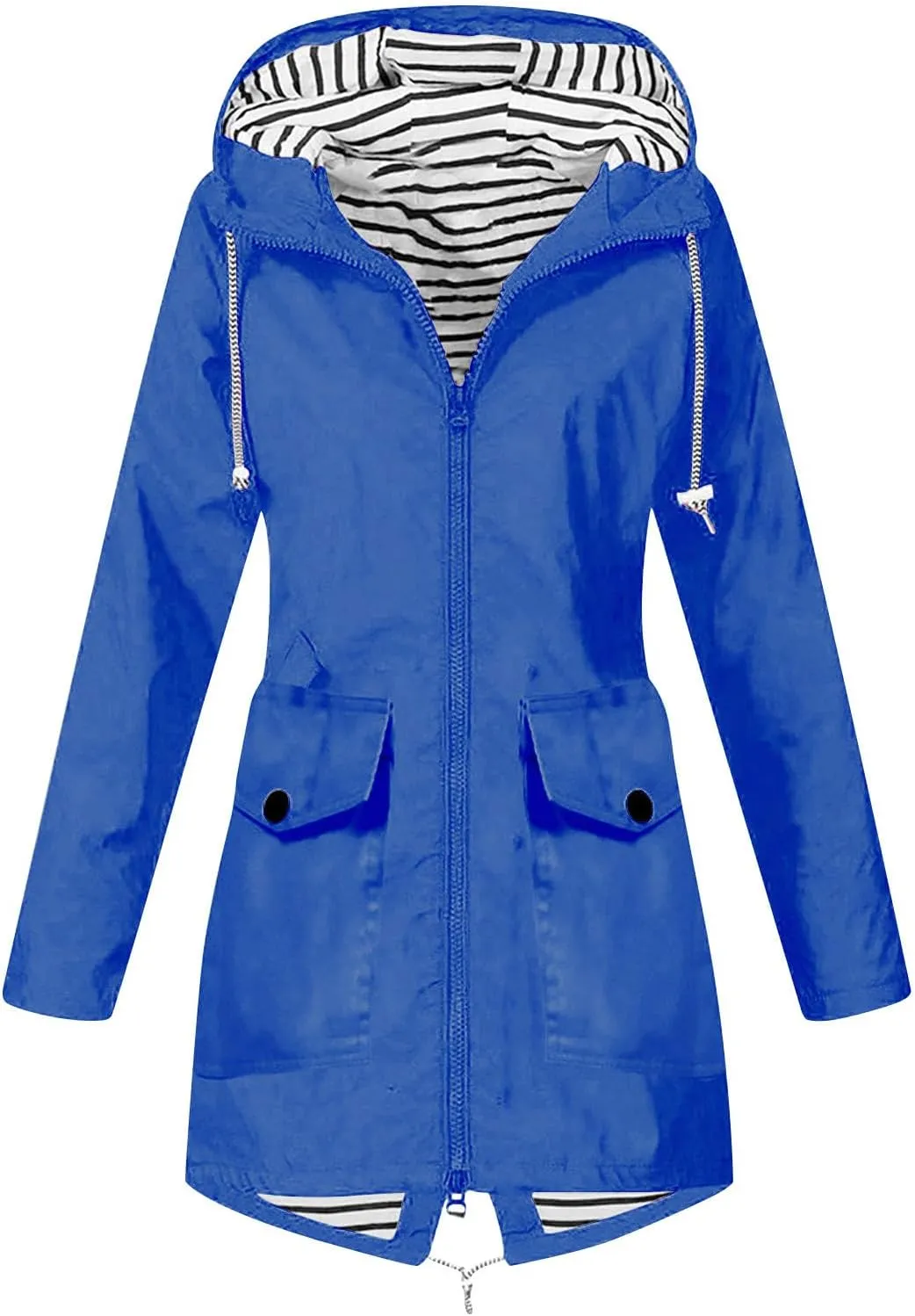 Women's Raincoat Windbreaker Zipper Hoodies Rain Jacket Waterproof Lightweight Outdoor Rain Coat Hooded Trench Coats