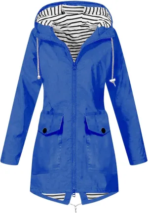 Women's Raincoat Windbreaker Zipper Hoodies Rain Jacket Waterproof Lightweight Outdoor Rain Coat Hooded Trench Coats