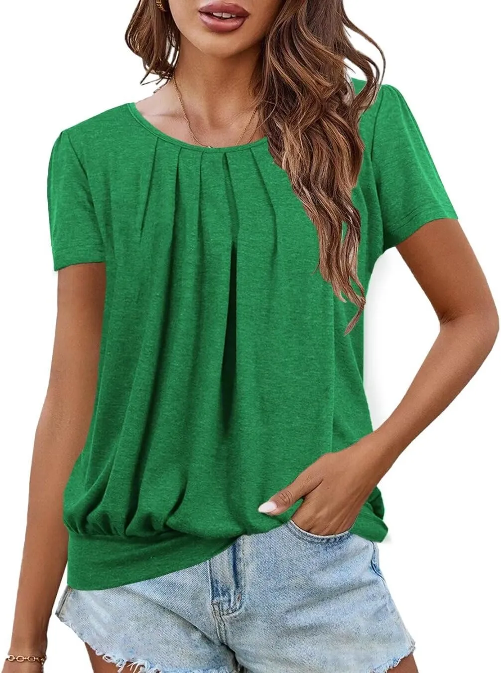 Women's Short Sleeve Tunic Tops Scoop Neck Banded Bottom Summer T Shirt for Leggings