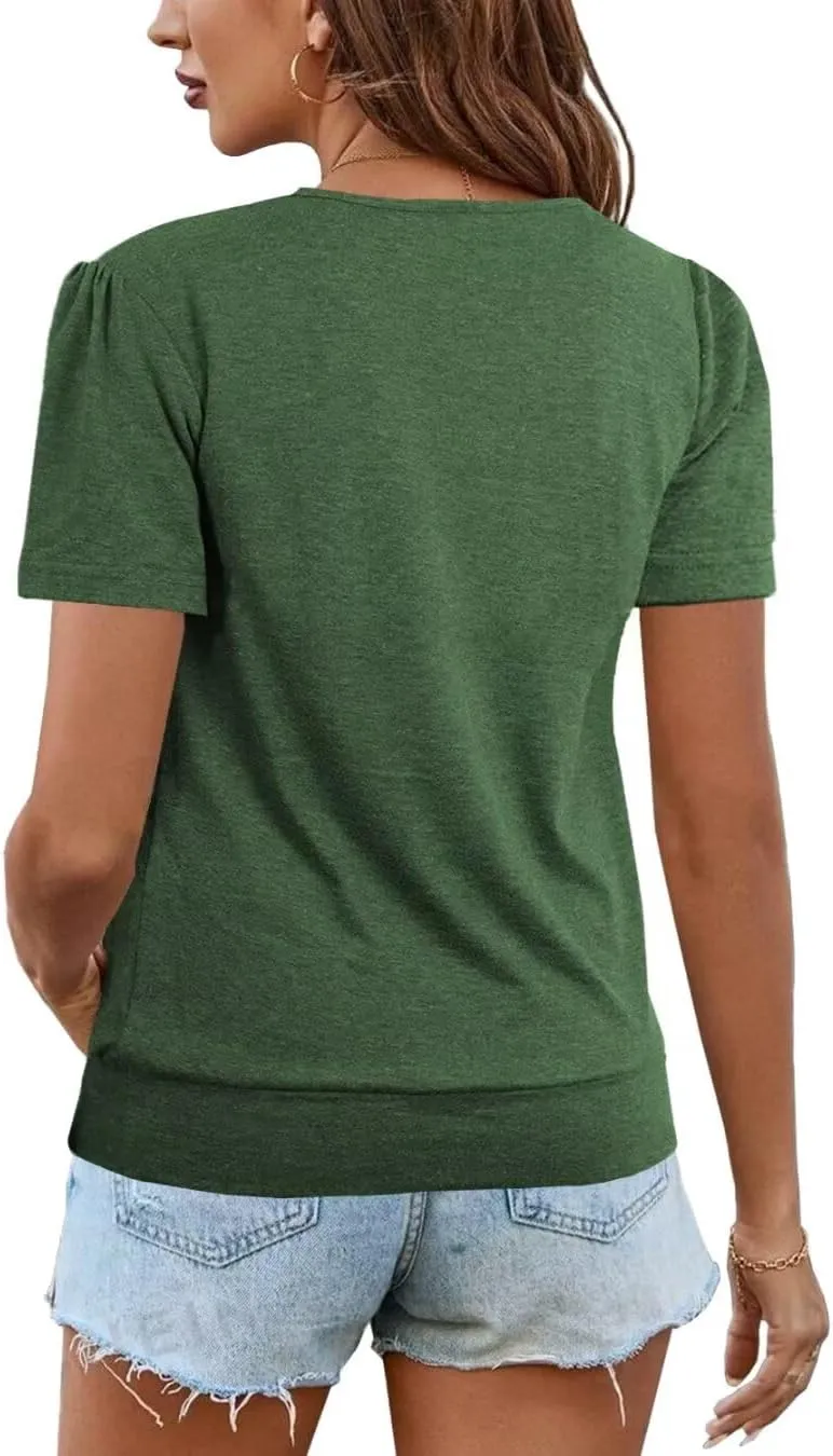 Women's Short Sleeve Tunic Tops Scoop Neck Banded Bottom Summer T Shirt for Leggings